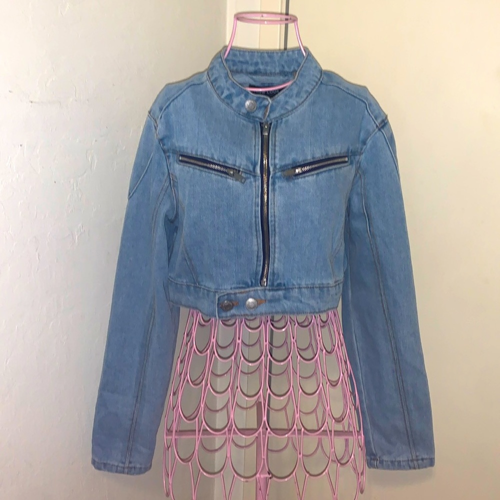 🎁Like New Women's New Look Blue Jean Cropped Moto Jean Jacket- Medium
